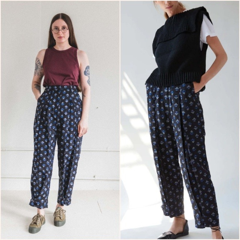 NWT Caron Callahan Elita High Rise Pleated Pants Black Floral Size 2